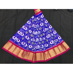 Alluring Pochampally Ikat Beautiful Dark Blue Colour & Pink Border Big Size Lehanga for Women