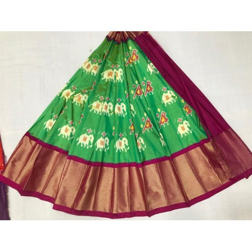 Alluring Pochampally Ikat Beautiful Light Green Colour & Mehroon Border Big Size Lehanga for Wom