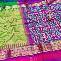 Pochampally Ikat Green Pink Sarees