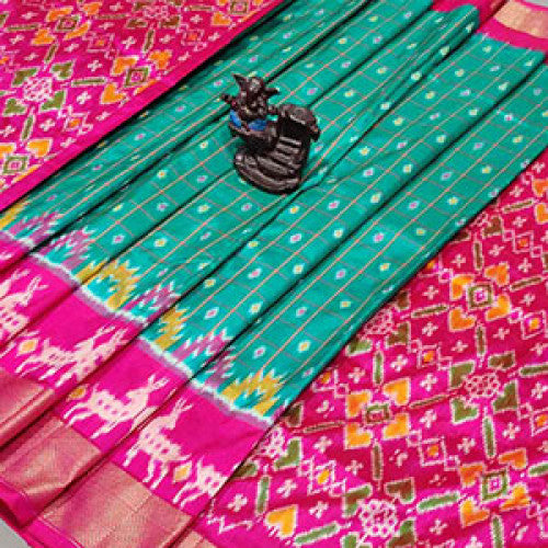 Pochampally Ikat Sea Green And Pink Saree