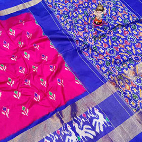 Pochampally Ikat Blue Pink Saree