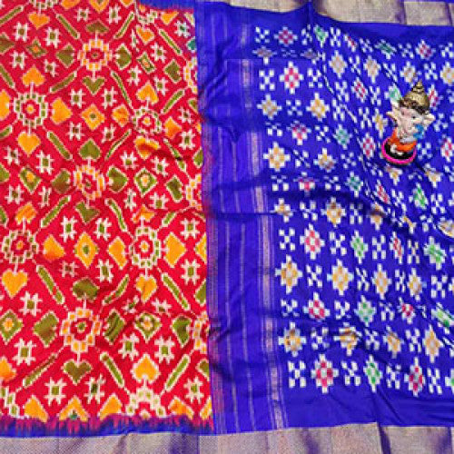 Pochampally Ikat Orange Blue Saree