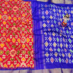 Pochampally Ikat Orange Blue Saree