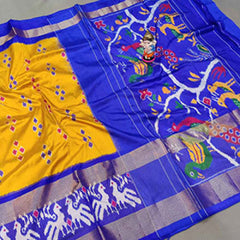 Pochampally Ikat Blue Yellow Saree
