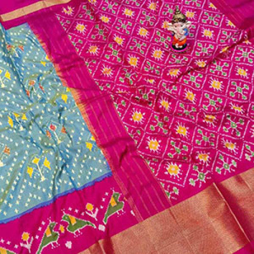 Pochampally Ikat Saree With Pink Anchal