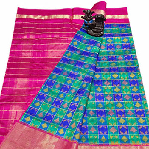 Pochampally Ikat Check Design Multicolor Saree