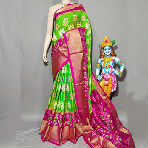 Bright Green Pochampally Ikat Saree