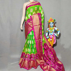 Bright Green Pochampally Ikat Saree