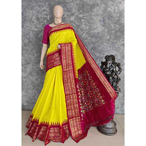 Pochampally Ikat Red Yellow Saree