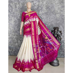 Pochampally Ikat White Pink Zari Work Saree