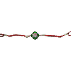 Precious Silver Gulabi Meenakari Rakhi