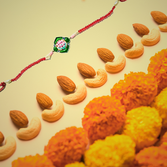 Precious Silver Gulabi Meenakari Rakhi