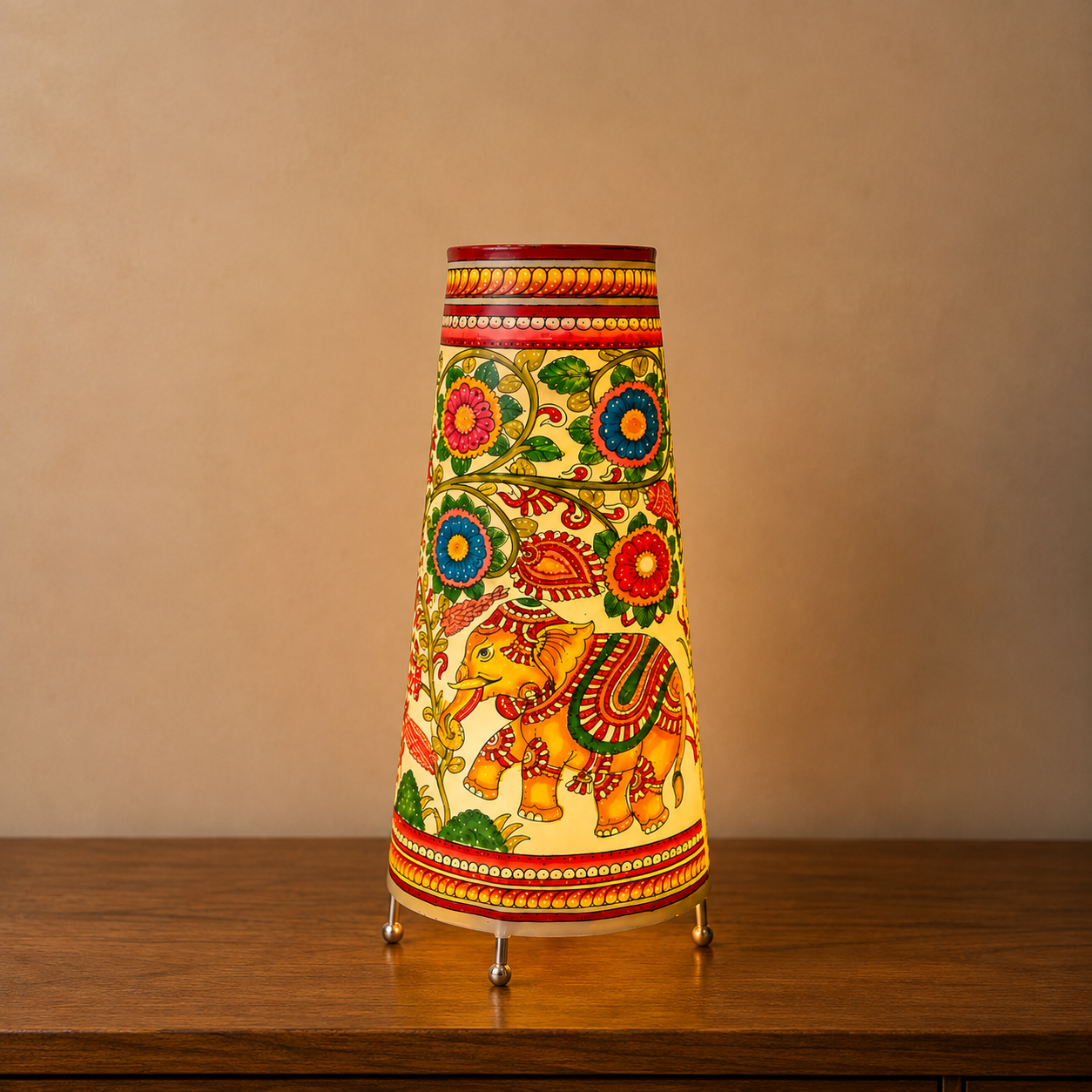 Andhra Pradesh Leather Puppetry Floral Elephant Decorative Showpiece Lamp