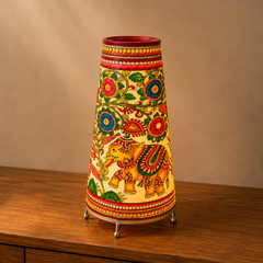 Andhra Pradesh Leather Puppetry Floral Elephant Decorative Showpiece Lamp