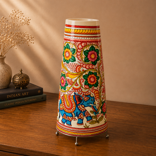 Andhra Pradesh Leather Puppetry Floral Elephant Decorative Showpiece Lamp