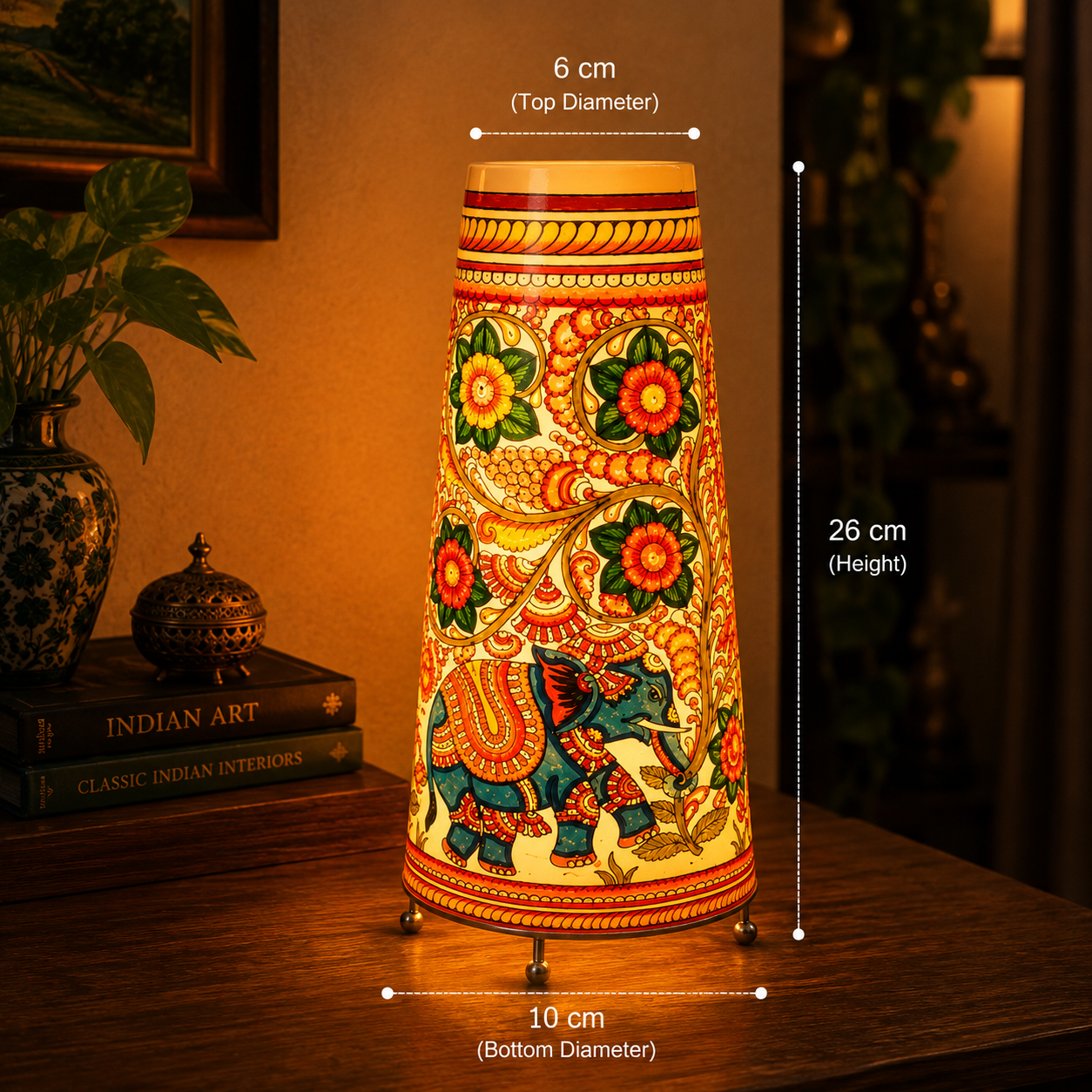 Andhra Pradesh Leather Puppetry Floral Elephant Decorative Showpiece Lamp