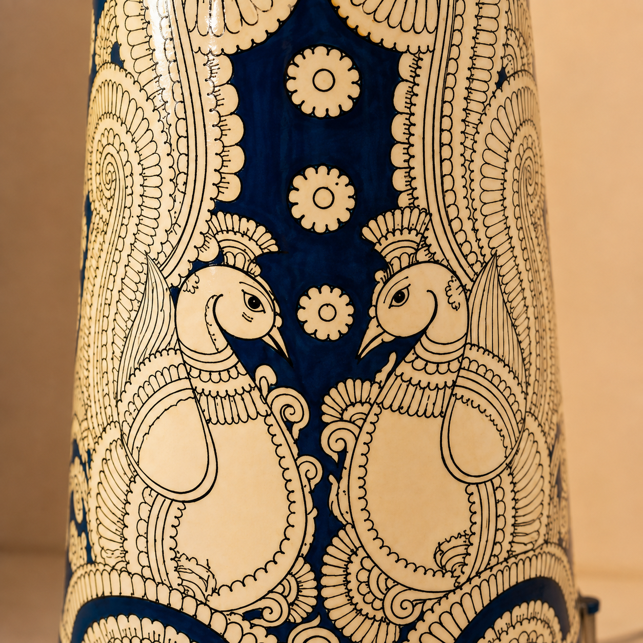 Andhra Pradesh Leather Puppetry Peacock Printed Decorative Showpiece Lamp