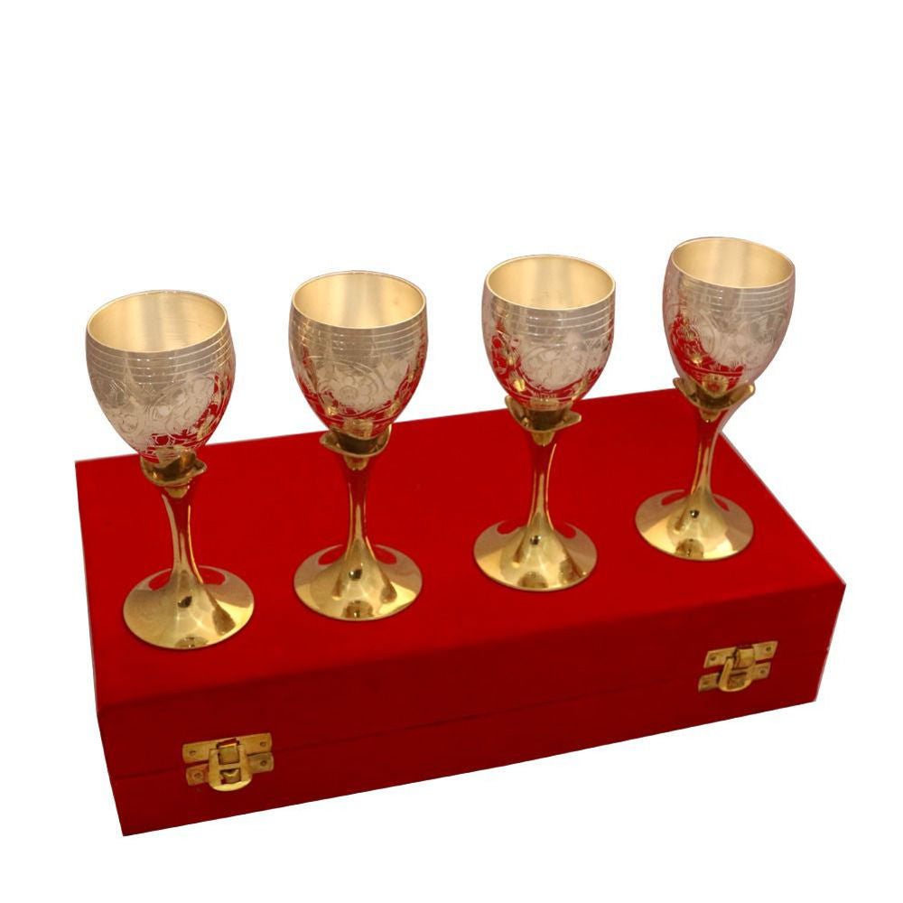 Pure Brass Golden Wine Glass Set Of 4