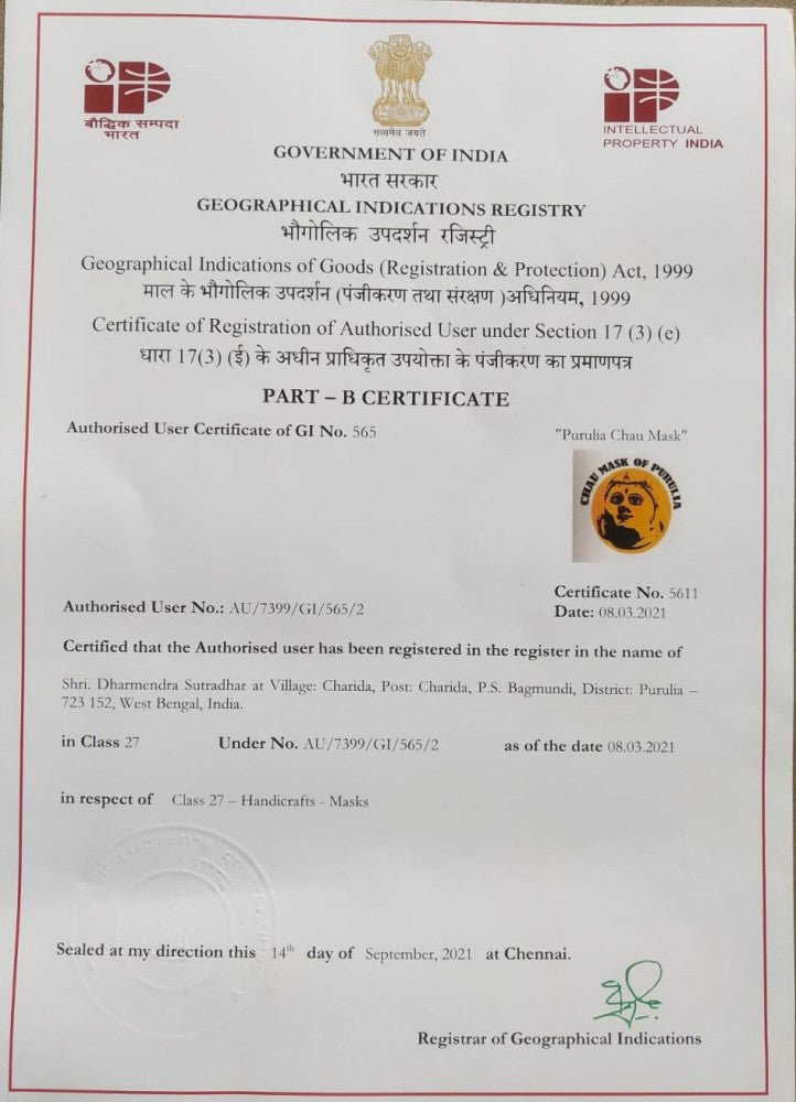 Delightful Handmade Green Colour Purulia Chhau Mask For Decoration Purpose