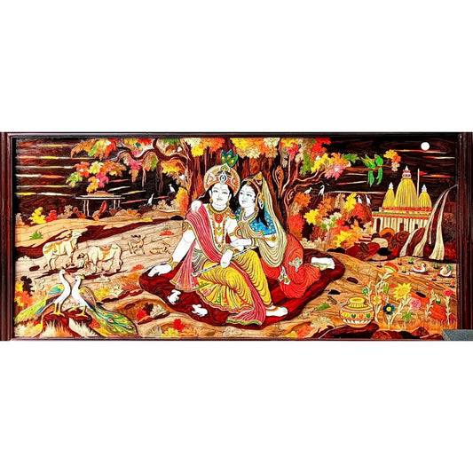 Radha & Krishna In Bridavan Mysore Inlay Painting