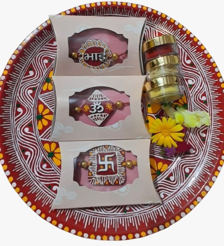 Rakhi Plate Set with 3 Rakhi