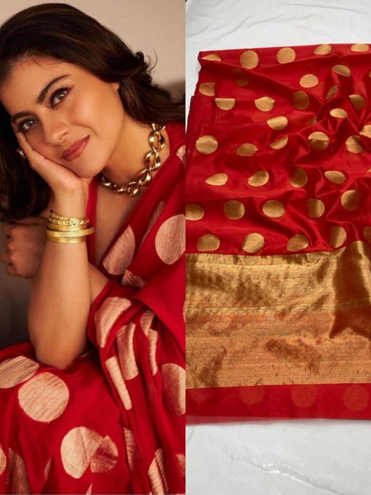 Red and Gold Butta Chanderi Pattu Saree