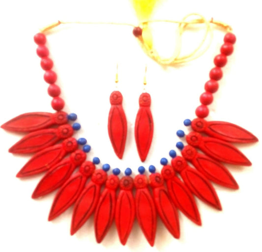 Red Bankura Panchmura Terracotta Craft Necklace Jewellery Set