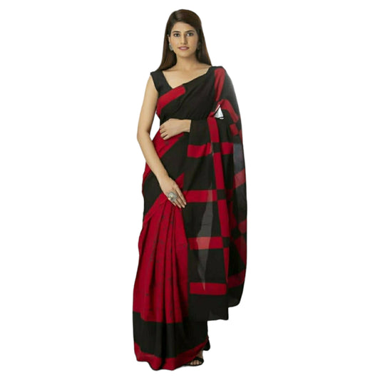 Red & Black Colour Bagru Print Saree
