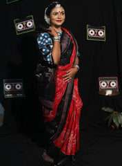Red Black Shankh Khandua Cotton Saree
