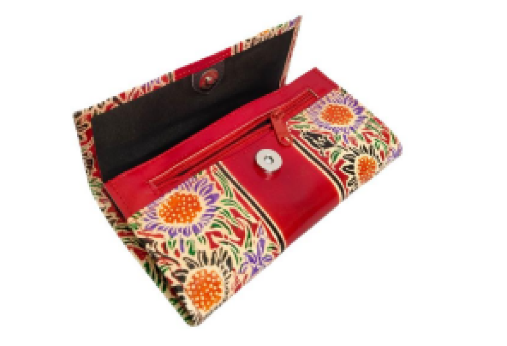 Red Classic Leather Hand Purse With 5 Compartments