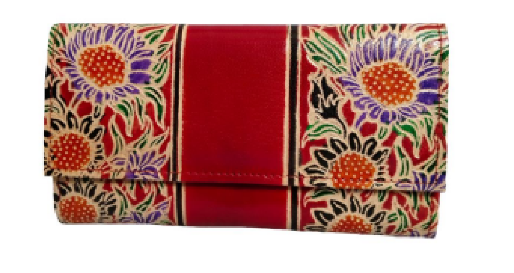 Red Classic Leather Hand Purse With 5 Compartments