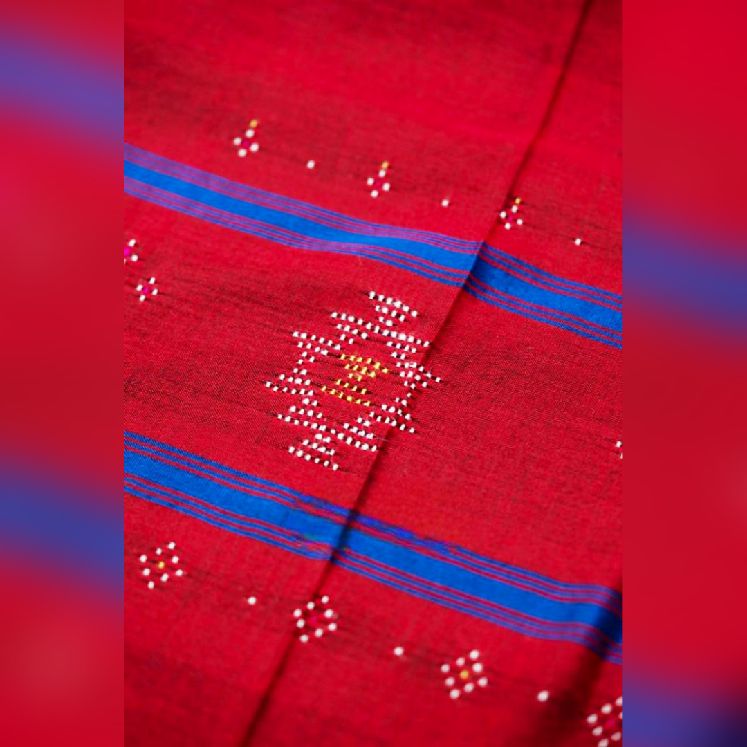 Red Dupatta with Blue Strips