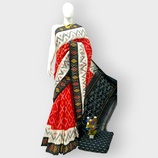 Red with black Border Telia Rumal Saree