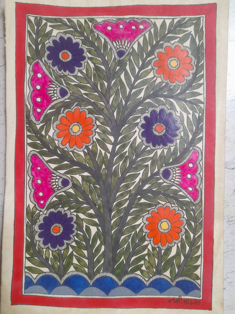 Rich Multicolored Floral Patterns on Khadi Paper Using Natural Paints