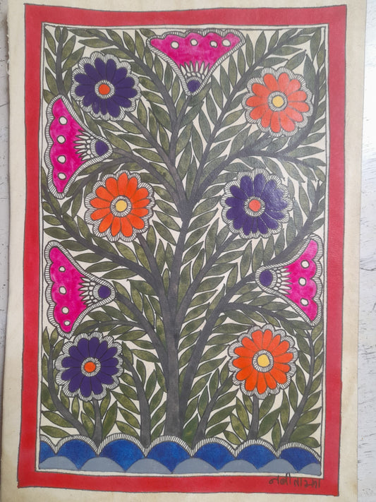 Rich Multicolored Floral Patterns on Khadi Paper Using Natural Paints