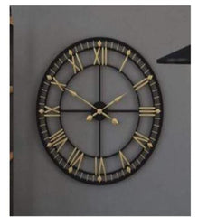 Roman Black & Yellow Dial Brass Finish Wall Clock