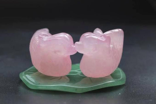 Rose Quartz Mandarin Duck Pair