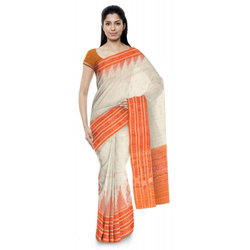 Beautiful Orange Cotton Sambalpuri Bandha Saree For Women