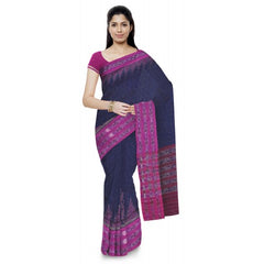 Bright Blue Sambalpuri Bandha Saree with Purple Border for Women