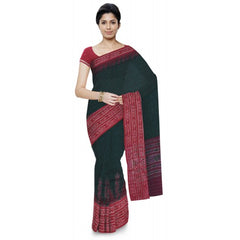 Attractive Green Sambalpuri Bandha Saree With Red Border For Women