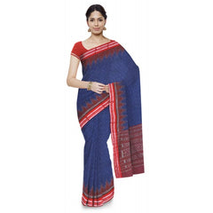 Graceful Blue Sambalpuri Bandha Saree With Red Border For Women