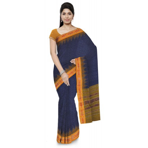 Blue Sambalpuri Bandha Saree with Yellow Border for Women