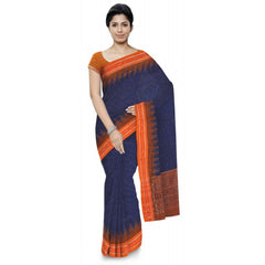 Remarkable Blue Sambalpuri Bandha Saree with Orange Border for Women