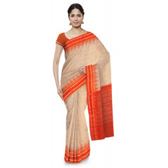 Beautiful Peach Sambalpuri Bandha Saree with Orange Border for Women