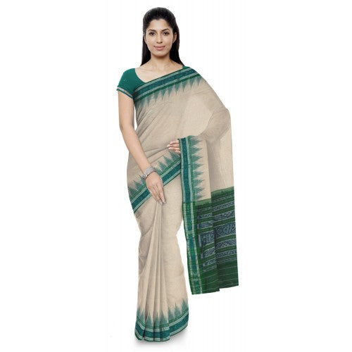 Marvelous Off-White Sambalpuri Bandha Saree With Green Border For Women