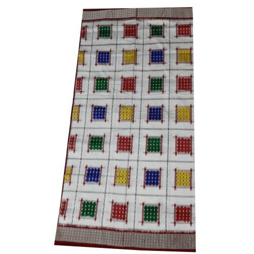 Traditional Handwoven Light Grey Checked With Different Colours Sambalpuri Sarees for women