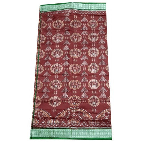 Traditional Handwoven Brown with Green Border Sambalpuri Sarees for women