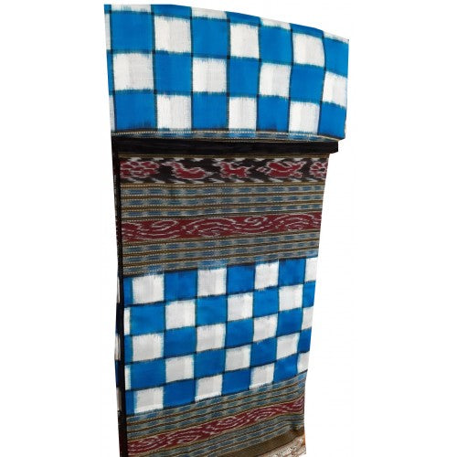 Traditional Handwoven Blue And White Checked Sambalpuri Sarees for women