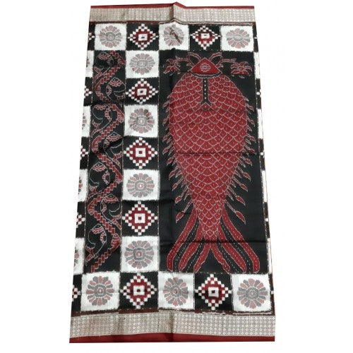 Traditional Handwoven Black And Designed Maroon Fish Sambalpuri Sarees for women