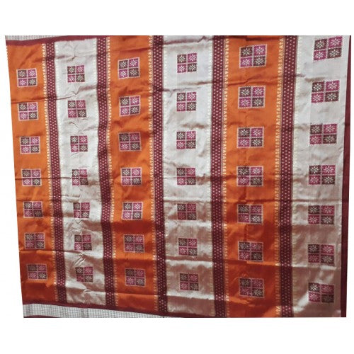 Traditional Handwoven Orange And Light Grey Sambalpuri Sarees for women